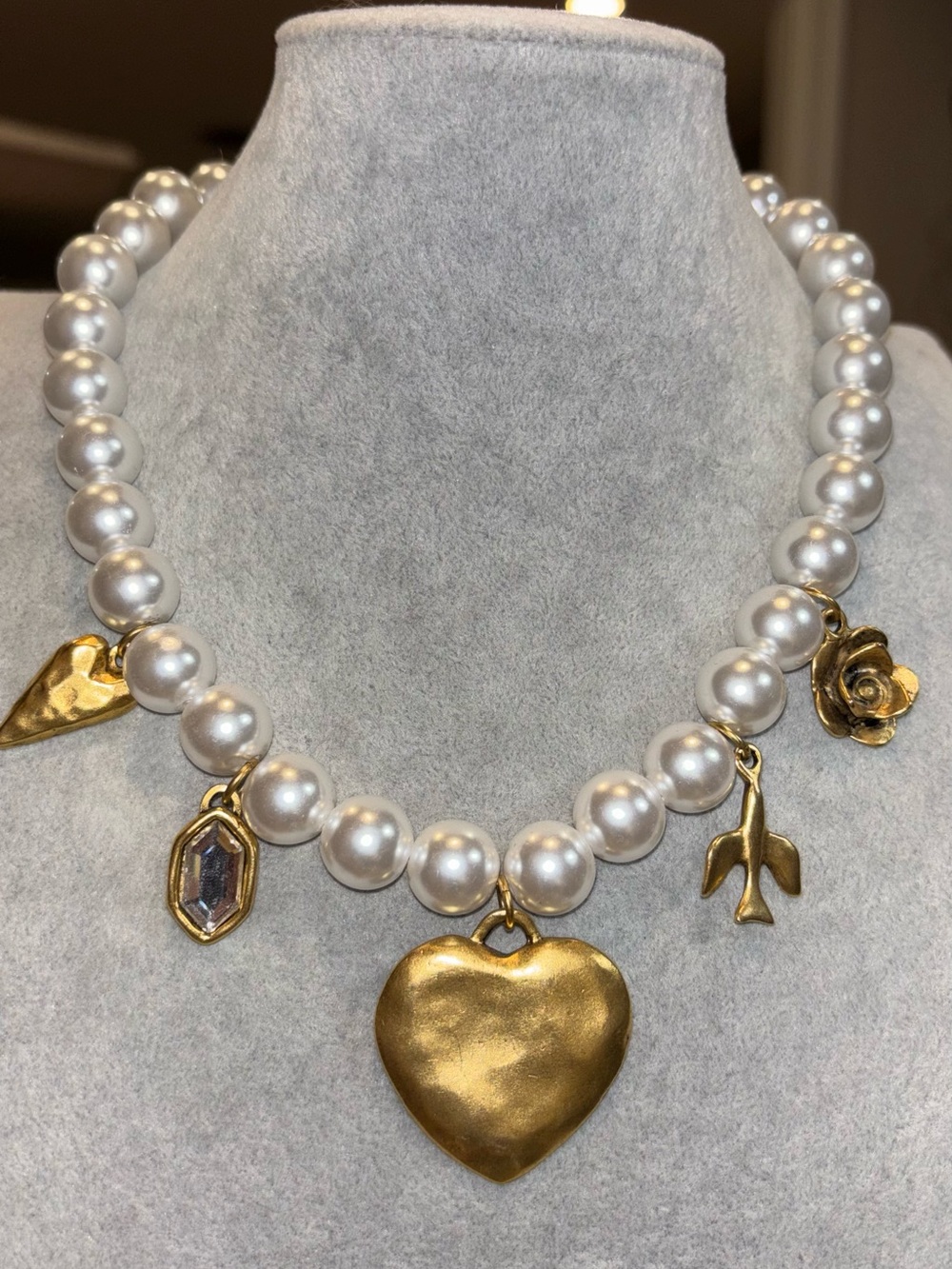 YOCHI Heart Pearl Charm Necklace - Designer Women’s Jewelry w/replaced clasp